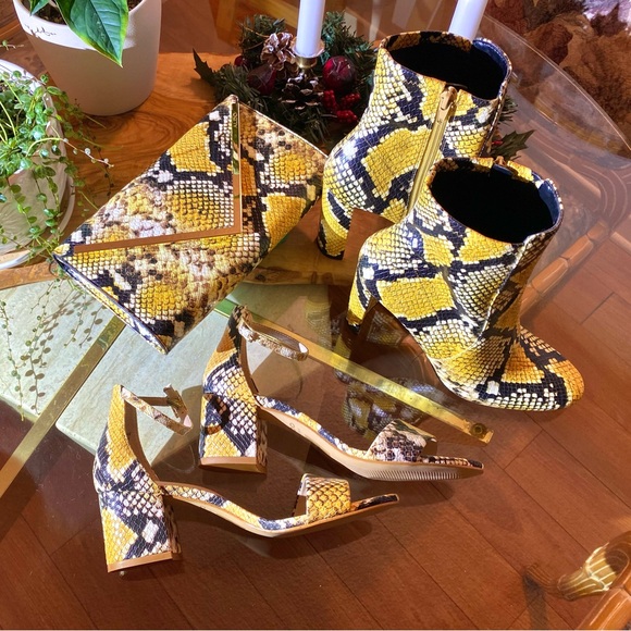 Aldo Yellow and Black Heels with Snake Print - Picture 8 of 9